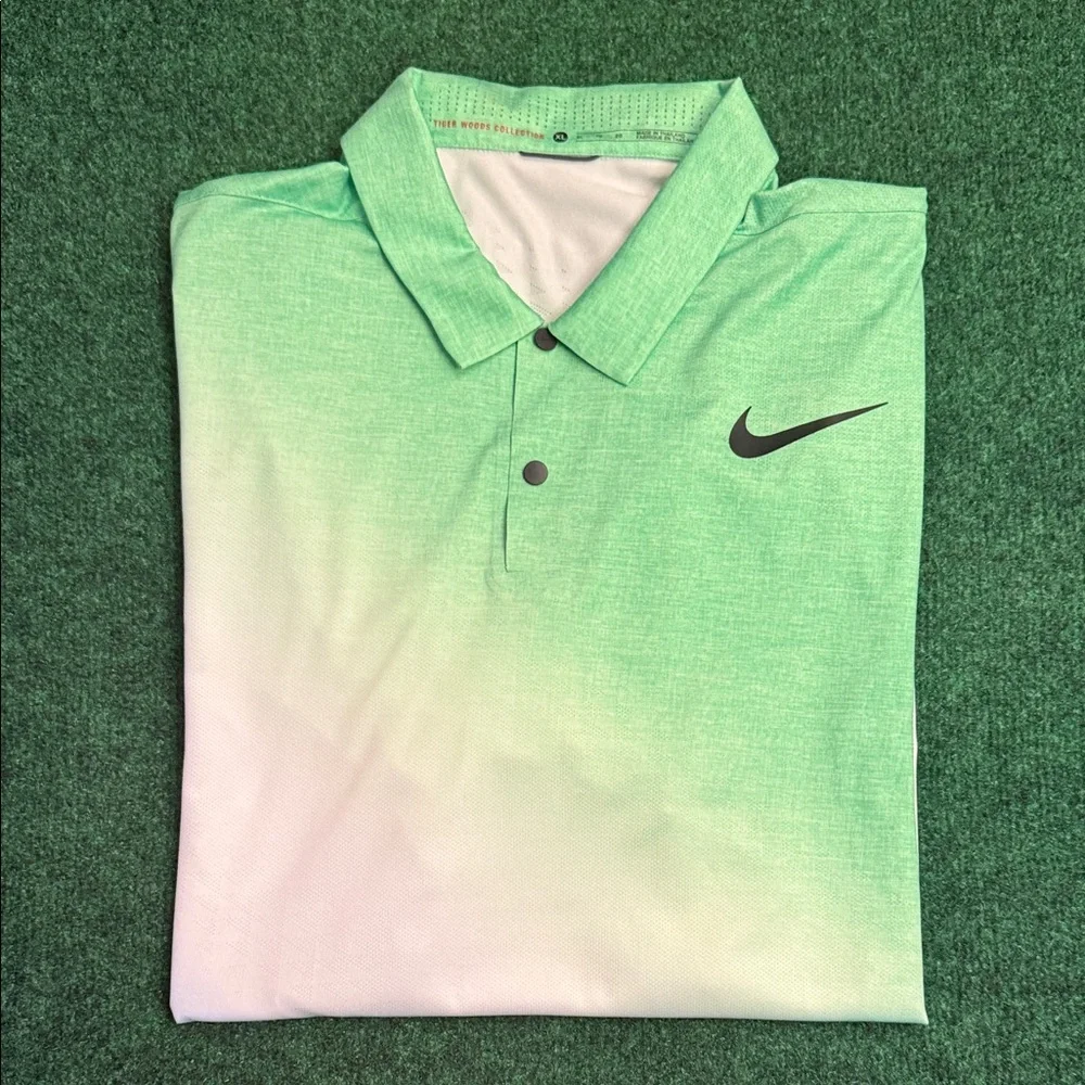 Tiger Woods Collection by Nike Mens Dri-Fit Polo (Lime Green/ Blue/ White) Sz XL - Picture 2 of 8